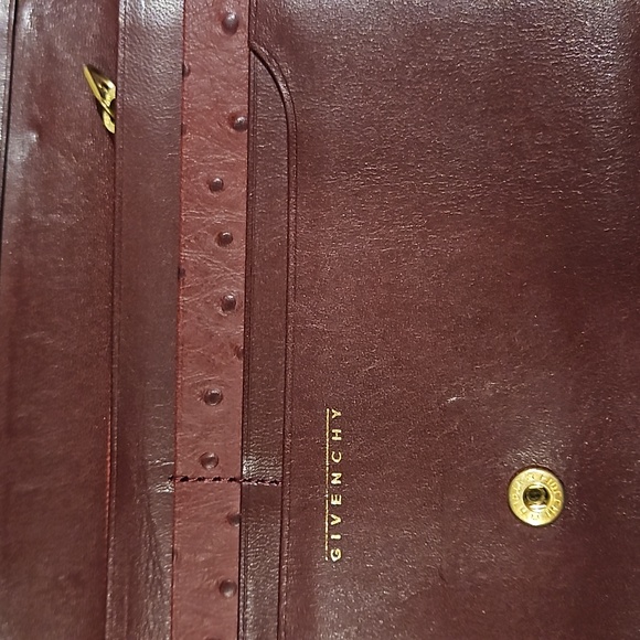 Givenchy Ostrich Leather Burgundy Large Bifold Wallet Gold Logo - Picture 7 of 15